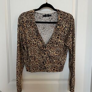 Volcom Leopard Print V-Neck Cardigan
